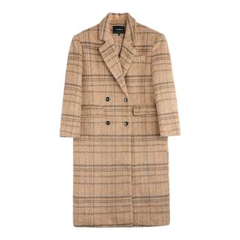 Temperament plaid mid-length woolen coat