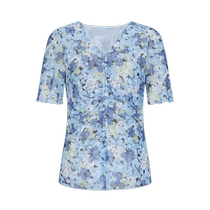 (Caomu Series) Jiuzi Annako Corner Hibiscus Print Pleated Gauze Waist Top Womens 2024 Summer New Style