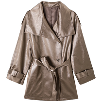 SUSHE matte metallic texture 2024 early spring new style large lapel off-shoulder silhouette strapped windbreaker for women