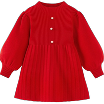 Mini Bala long-sleeved dress for girls and babies to celebrate the new year skin-friendly puff sleeves sweet 2024 autumn new style