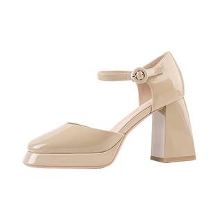 吴大叔红云鞋2025夏款气垫缓震一字带凉鞋简约漆皮高跟鞋粗跟女鞋