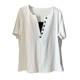 Women's Large Size Contrast Color Spliced Right Shoulder Short Sleeve T-Shirt Top