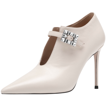 Fetal cowhide stiletto pointed toe short boots jooc fashion
