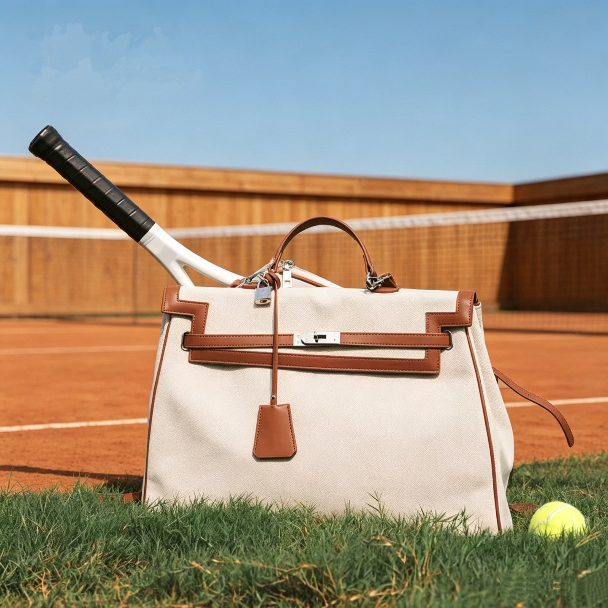Women's sports bag, vintage canvas Kelly bag, large capacity, badminton shoulder bag, wide shoulder strap, crossbody tennis bag.