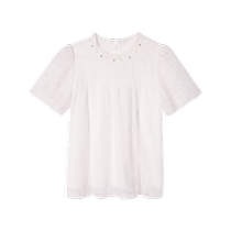 Keyanxia round neck beaded sweet age-reducing advanced jacquard lace chiffon shirt