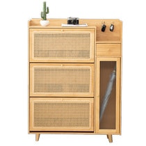 Rattan shoe cabinet at home entrance Japanese-style multi-layer storage locker tip-type ultra-thin shoe rack narrow entry entrance cabinet
