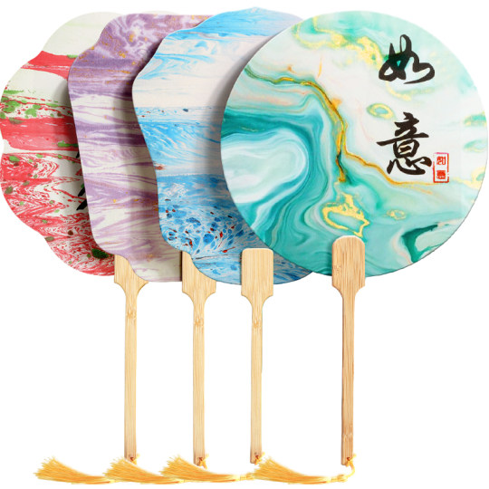 Intangible cultural heritage diy paint fan production material package handmade full set of children's fan set pigment ball fan blank customization