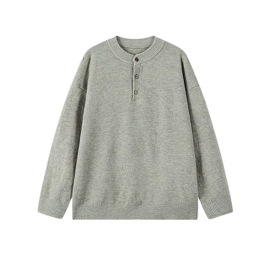 悟空有货复古纯色亨利领毛衣秋季潮牌高级感休闲百搭套头针织上衣