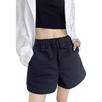 Black shorts for women 2024 summer new elastic high-waisted thin loose slim casual a-line sports wide-leg pants