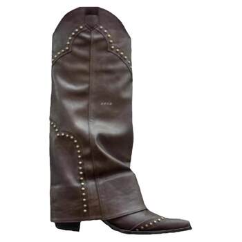 Retro pointy toe rivet trouser boots with versatile chunky heels for all seasons