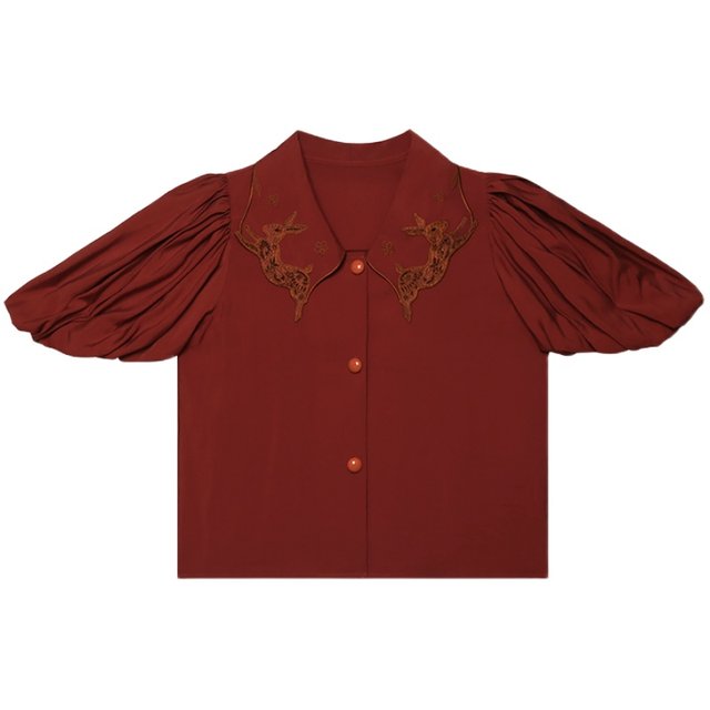 Kamo original design niche short-sleeved embroidered shirt