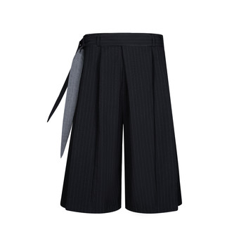 Succinct striped diagonal placket kendo stitching streamers slightly wide straight cropped trousers spring and summer trousers