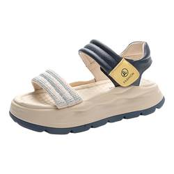 ZFCQ ໃຫມ່ 2024 summer sandals ຫນາ soled ສໍາລັບແມ່ຍິງ, ຄົນອັບເດດ: rhinestone ຫນັງແທ້ breathable soft-soled ເກີບກິລານ້ໍາຫນັກເບົາສໍາລັບແມ່ຍິງ