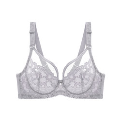Yiqian underwear women's thin section gathered French lace white plus size bra Marry big chest showing small ultra-thin bra