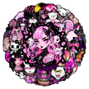 50 sheets of gothic black and pink decorative waterproof stickers