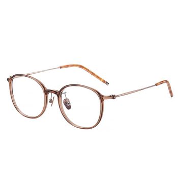 ແວ່ນຕາ Myopia ສໍາລັບແມ່ຍິງສາມາດຕິດຕັ້ງໄດ້ຕາມໃບສັ່ງແພດຕ້ານແສງສະຫວ່າງສີຟ້າອ່ອນ ultra-light round-frame slimming retro brown eye frames for big faced