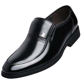 Old man's head men's shoes genuine leather business formal leather shoes men's inner heightening cowhide winter velvet middle-aged dad's shoes
