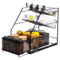 Kitchen sink storage rack push-pull drawer-type spice rack telescopic layered bathroom supplies storage artifact