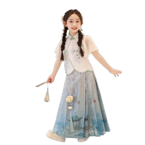 Children Mafacial dress Girls Han uniforms Improved ancient wind suit Thin Girl China Wind Ancient Dress Ming-made Tang Costume Summer