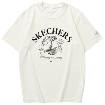 Skechers 2024 ພາກຮຽນ spring ຜະລິດຕະພັນໃຫມ່ຂອງຜູ້ຊາຍແລະແມ່ຍິງຂອງຄໍຕະຫຼອດແຂນສັ້ນ T-shirt ຊຸດ Yazuan ສະດວກສະບາຍ