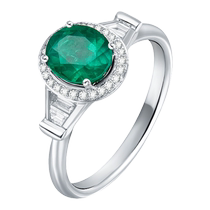 Caibai Jewelry 18k gold emerald ring simple and elegant oval diamond colored treasure ring 13#