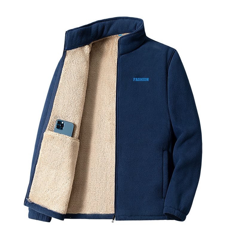 New autumn and winter fleece jacket for men, color-blocked polar fleece, thickened and warm, middle-aged and elderly tops, windproof jackets, trendy jackets