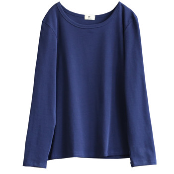 Women's Tops Spring and Autumn New Style Pure Cotton Elastic Bottoming Shirt Round Neck Loose Artistic Fresh Long-Sleeved T-Shirt
