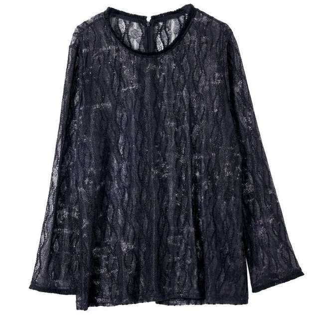 Boucherie round neck bright silk hollow lace shirt