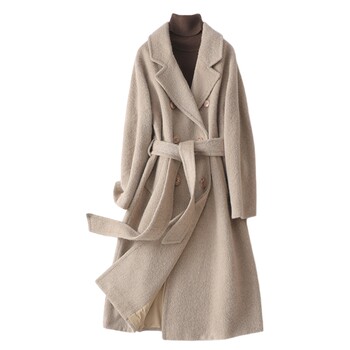 双面羊毛外套女中长款双排扣轻奢极简2025冬季阿尔巴卡羊毛呢大衣