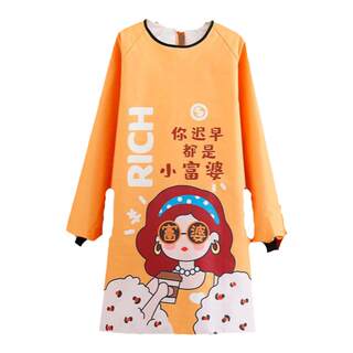 厨房长袖防水围裙洋气卡通家用罩衣女防污上班工作服做饭成人清洁
