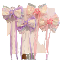 Ancient style Hanfu ribbon braided hair headdress childrens pearl streamer sweet cherry blossom bow pair little girl hairpin