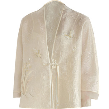 ພູເຂົາສີໃຫມ່ແບບຈີນທີ່ເປົ່າຫວ່າງຮ່ອມພູ orchid summer ແບບແຫ່ງຊາດໃຫມ່ embroidered ແຜ່ນ buckle ຊາສິລະປະ Tang suit top ສໍາລັບແມ່ຍິງ