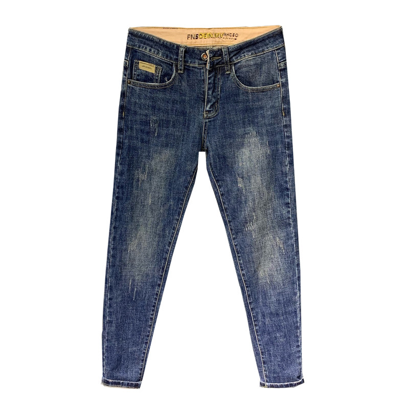 Men's jeans summer slim fit embroidered ninth pants