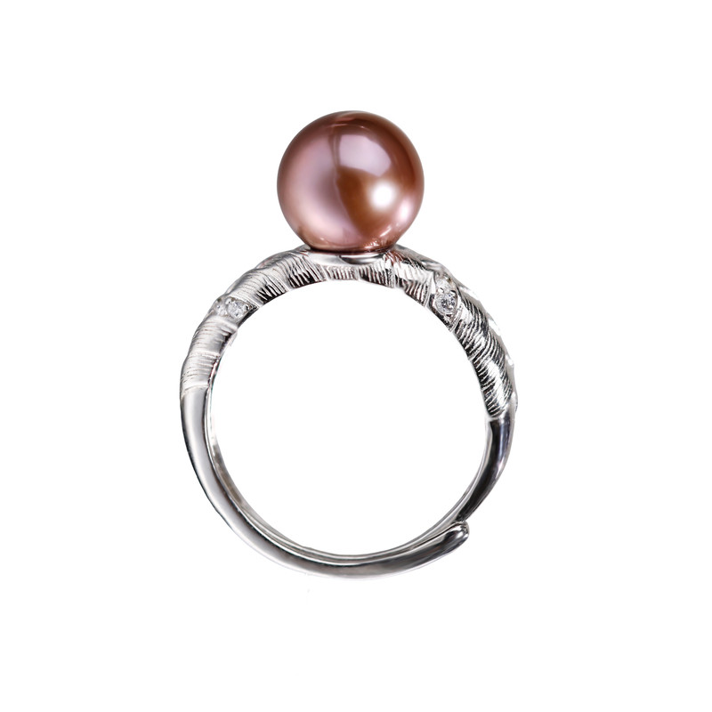 Heidi Jewelry Wine Heart Cocoa 8-9mm Perfect Round Freshwater Rare Purple Brown Pearl Ring S925 Silver New Year