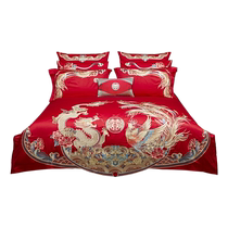 Mercury Home Textiles 60-count long-staple cotton wedding ten-piece satin wedding set new Chinese embroidered quilt cover bed sheet