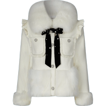 Zoya weekend 22 new winter new fox fur collar down bow ruffled fur coat