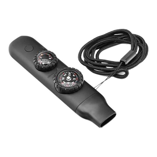 新款七合一多功能口哨求生哨求生口哨带LED灯温度计指南针信号镜