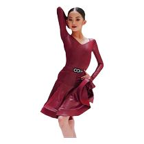 Oope dance matching square collar imitation leather long-sleeved Latin dance performance clothing new professional competition clothing girls regular clothing