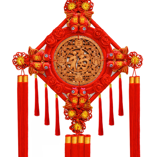 Finely carved peach wood Chinese knot on the middle edge