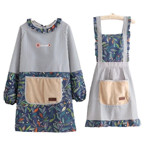 Home kitchen cooking fashion long-sleeved spring blouse apron womens casual good-looking catering adult apron work clothes