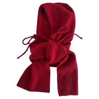 Blue Hat for Women, 2025 New Winter Style, Simple Hong Kong Style Student Balaclava Hat with Integrated Scarf, Makes the Face Look Smaller