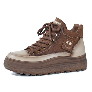 真皮女鞋全牛皮2025新款鞋子秋冬加绒厚底休闲高帮皮鞋冬季马丁靴