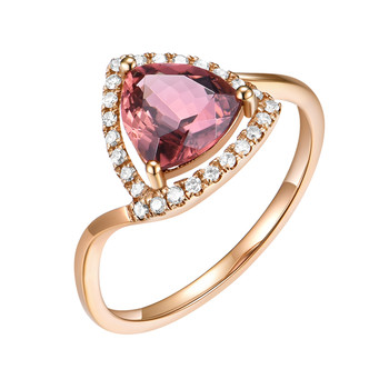 Customized natural colored pink tourmaline diamond ring