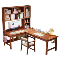 Depinman double writing desk solid wood desk bookshelf combination table corner writing desk study room L-shaped desk