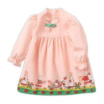 Balabala girls skirt autumn baby print embroidered dress exquisite national style cute cute playful retro