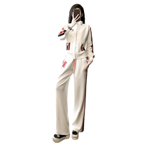 Tide Cards Eurie White Casual Sports Suit Women 2024 New Spring Autumn Season Collage Sweatshirt Straight Barrel Pants Two-piece Set