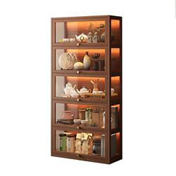 Solid Wood Tea Cabinet Storage Rack, Chinese-Style Antique Shelf, Tea Room Tea Leaf and Tea Set Display Rack, Multi-Layer Teapot and Purple Clay Pot Storage