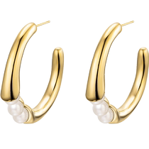 (Self-operated) Glam Ever imitation pearl large hoop earrings for your girlfriend retro fashionable design and elegant earrings