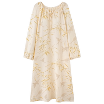 Catman Yunduo cotton womens nightgown long-sleeved spring and autumn style princess style loose pajamas with chest pad all-in-one dress