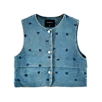 Li Wenrouli WENROULI ຕົວອັກສອນ embroidered denim vest jacket ເທິງສະຫມໍ່າສະເຫມີ